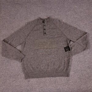 Black Saks Fifth Avenue 2 Ply Cashmere Sweater Mens XL Gray Heather Henley Elbow